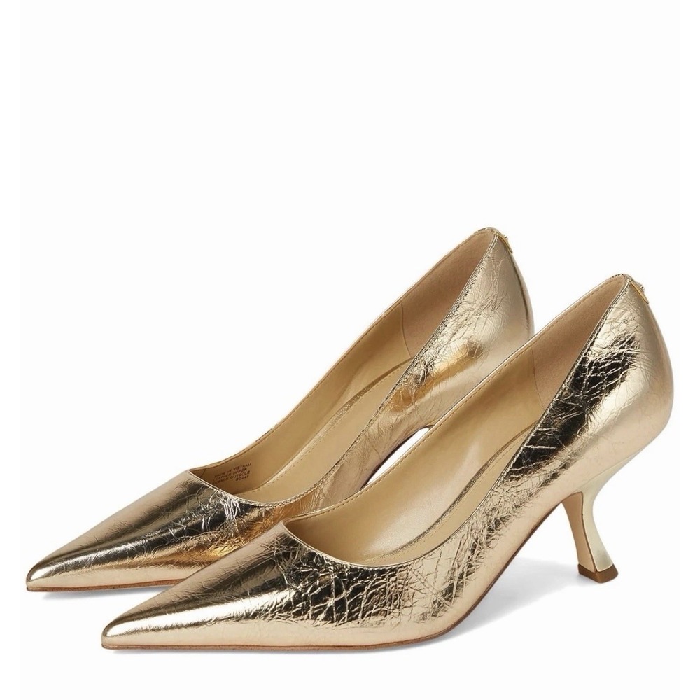 Michael Kors Size-5.5M Women Luna Mid Pump Heels Pale Gold Leather